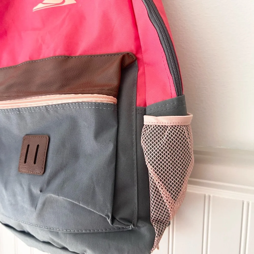 Quiksilver Pink and Gray School Backpack with Leather Accents